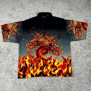 VTG No Boundaries Camp Button-Up Shirt Men's L Black Dragon Flames Grunge Skater